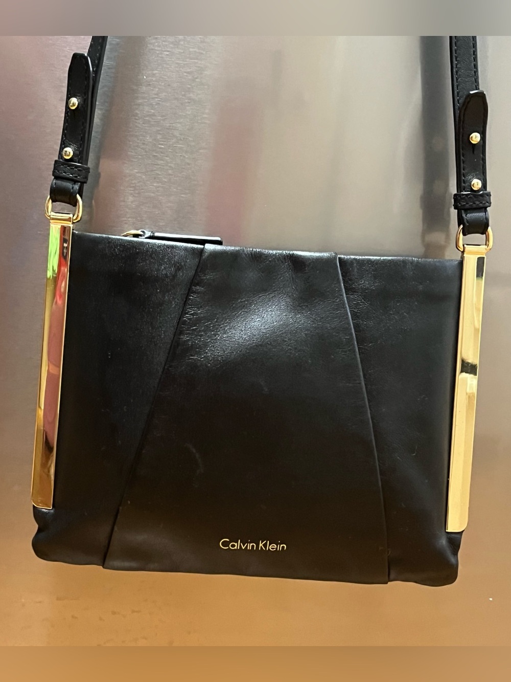 Calvin Klein black leather crossbody bag vintage EUC